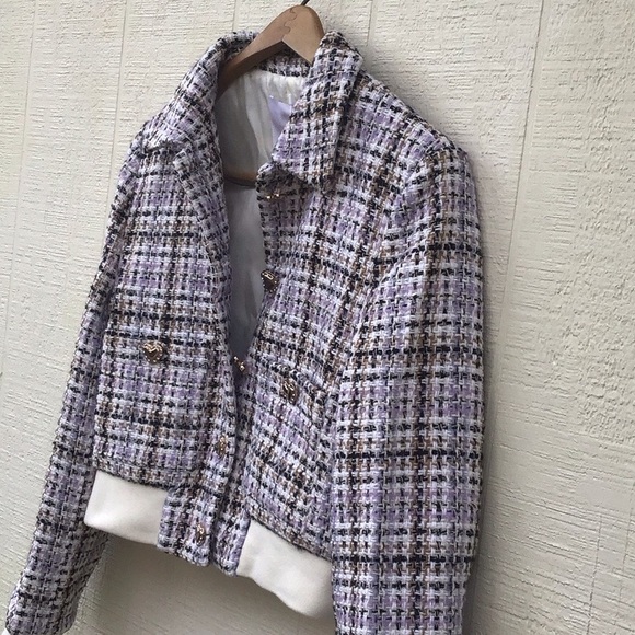 Mango Helen tweed heart button bomber jacket - Picture 14 of 16